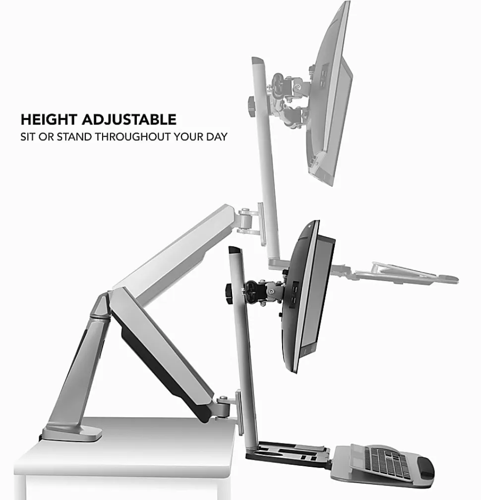 Mount-It! MI-7904 36"W Stand-Up Workstation With Dual-Monitor Mount, Silver