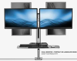 Mount-It! MI-7904 36"W Stand-Up Workstation With Dual-Monitor Mount, Silver