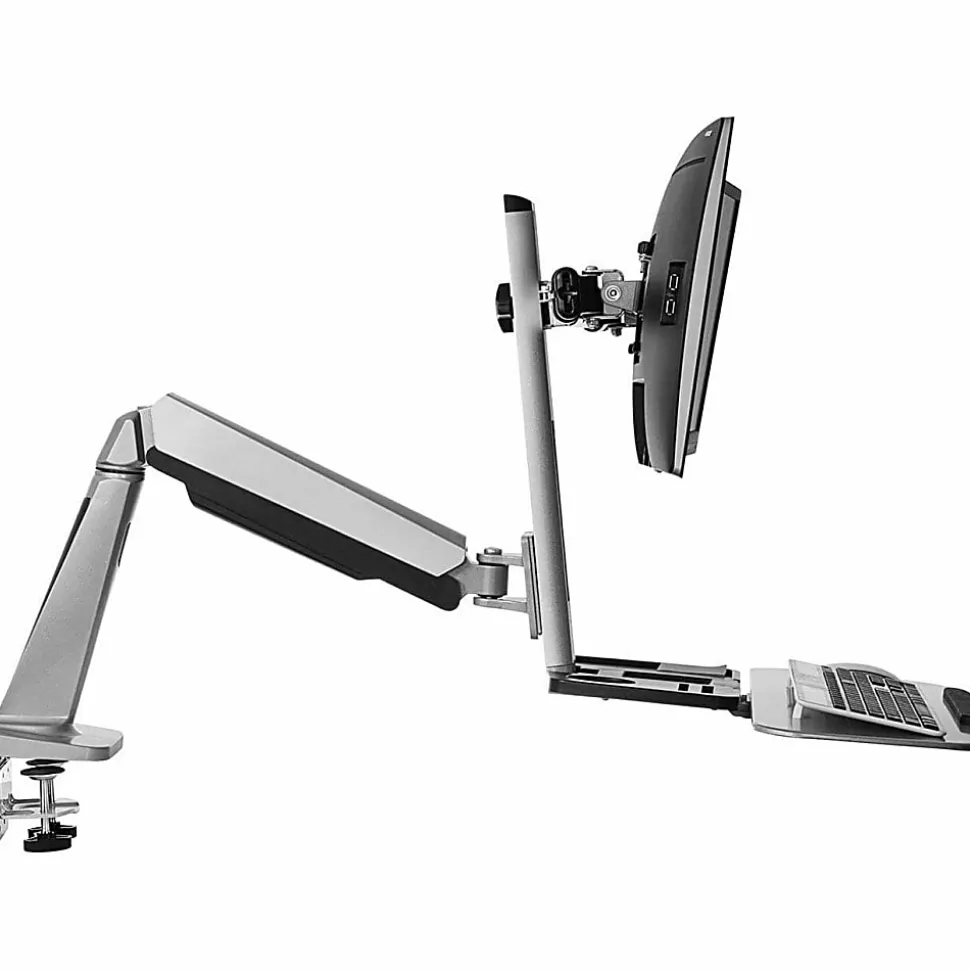 Mount-It! MI-7904 36"W Stand-Up Workstation With Dual-Monitor Mount, Silver