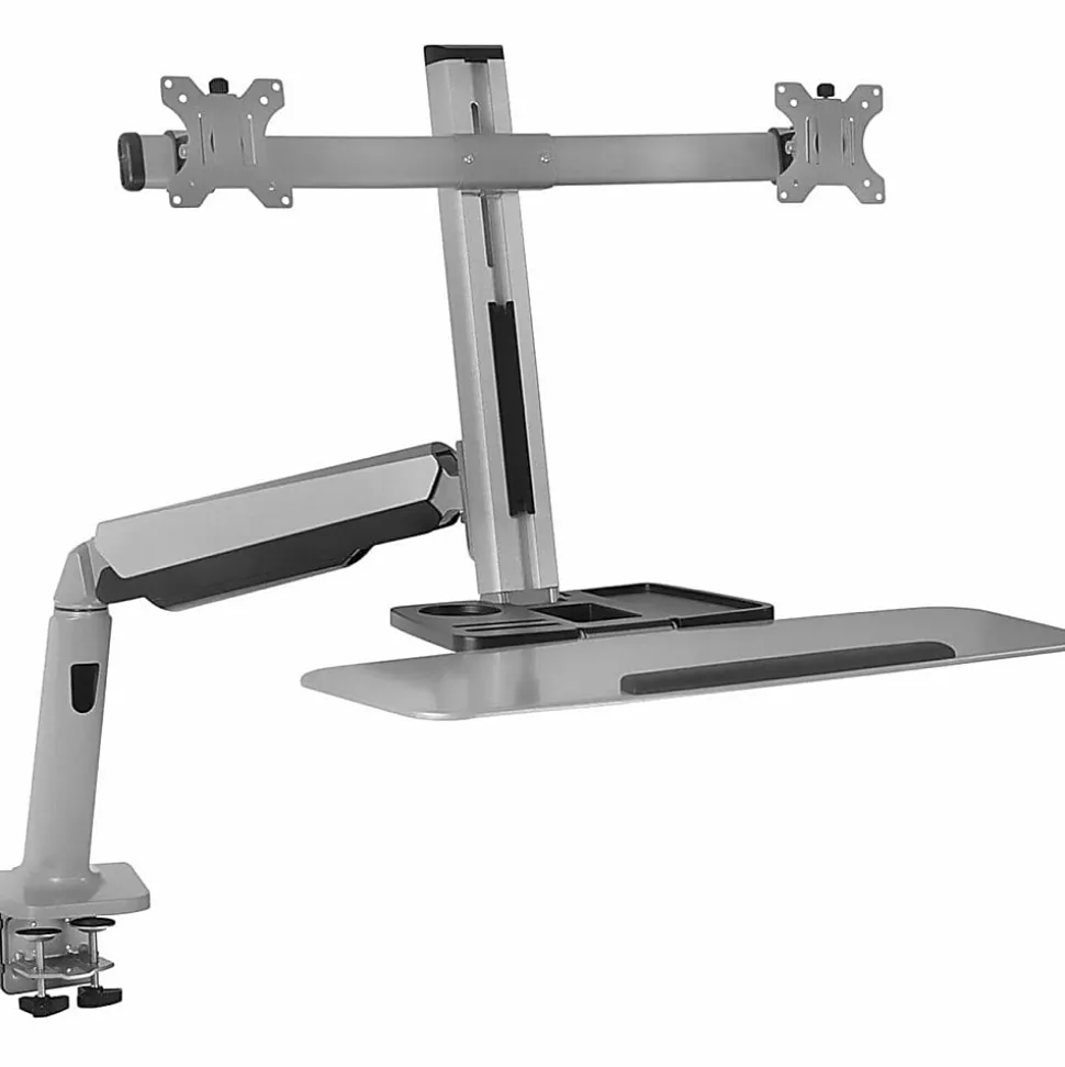 Mount-It! MI-7904 36"W Stand-Up Workstation With Dual-Monitor Mount, Silver
