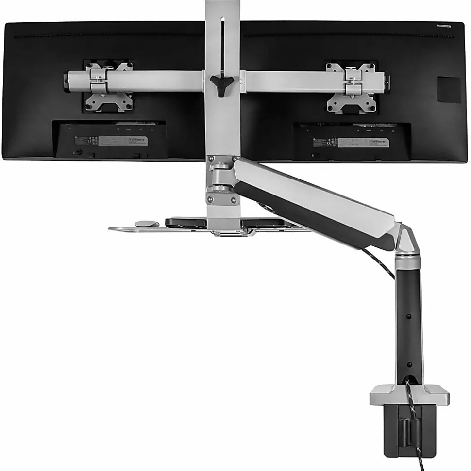 Mount-It! MI-7904 36"W Stand-Up Workstation With Dual-Monitor Mount, Silver