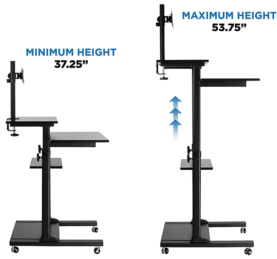 Mount-It! Mobile Computer Workstation With Monitor Mount, 54"H x 27-1/2"W x 26"D, Black