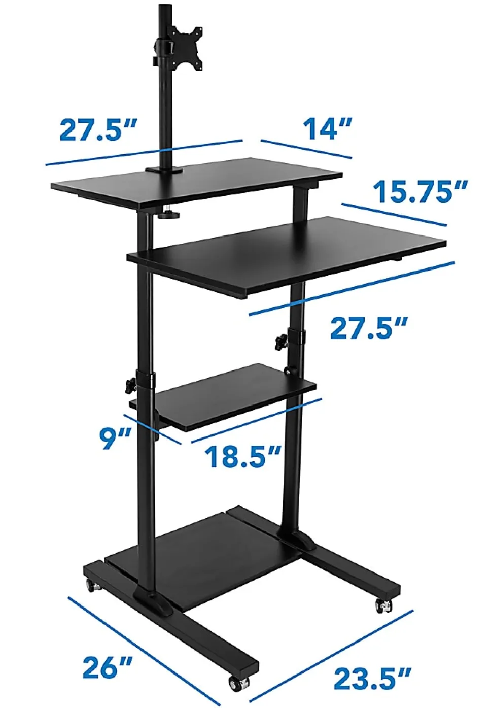 Mount-It! Mobile Computer Workstation With Monitor Mount, 54"H x 27-1/2"W x 26"D, Black
