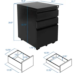 Mount-It! Mobile File Cabinet, 3 Drawers, 15-5/16” x 24-1/2”, White