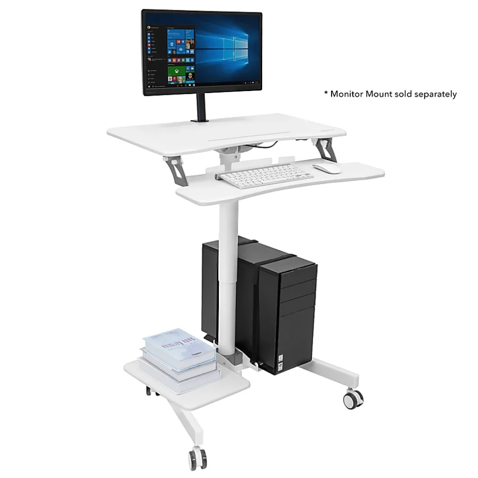 Mount-It! Mobile Sit-Stand Computer Workstation, 43-5/16"H x 28"W x 23"D, White