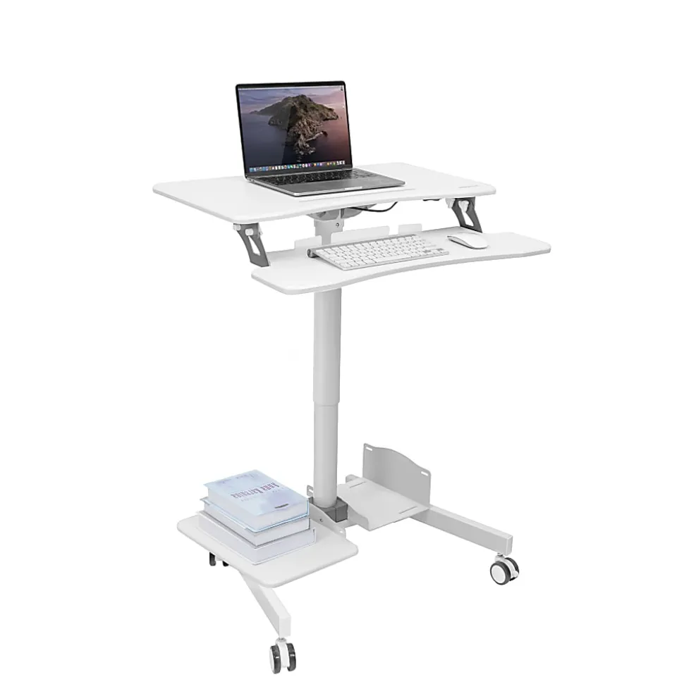 Mount-It! Mobile Sit-Stand Computer Workstation, 43-5/16"H x 28"W x 23"D, White