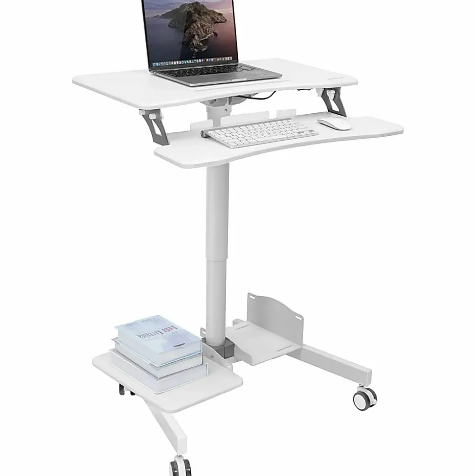 Mount-It! Mobile Sit-Stand Computer Workstation, 43-5/16"H x 28"W x 23"D, White