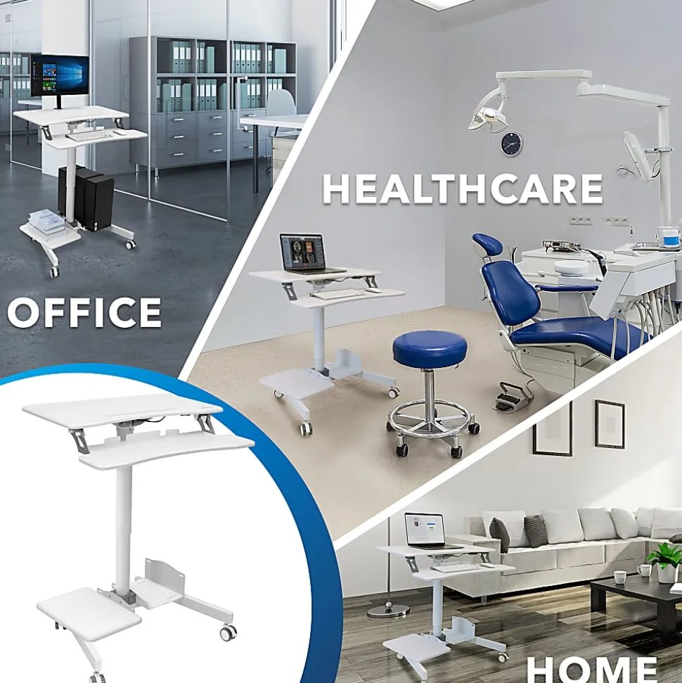 Mount-It! Mobile Sit-Stand Computer Workstation, 43-5/16"H x 28"W x 23"D, White