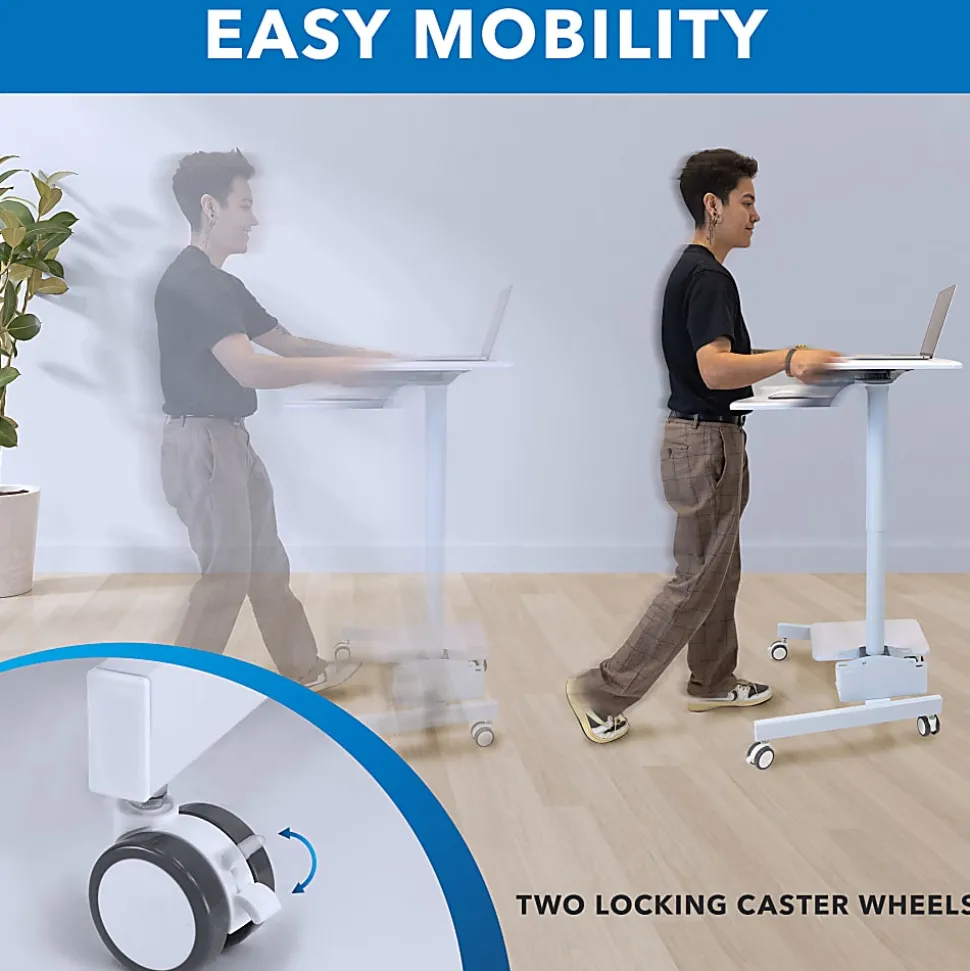 Mount-It! Mobile Sit-Stand Computer Workstation, 43-5/16"H x 28"W x 23"D, White