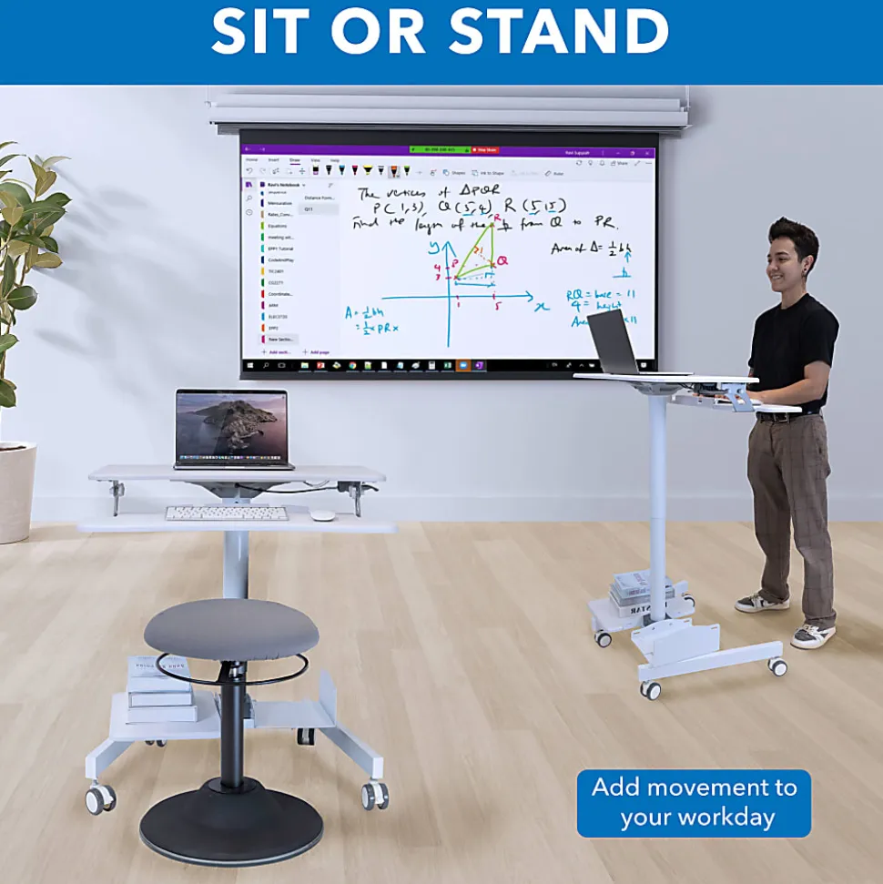 Mount-It! Mobile Sit-Stand Computer Workstation, 43-5/16"H x 28"W x 23"D, White