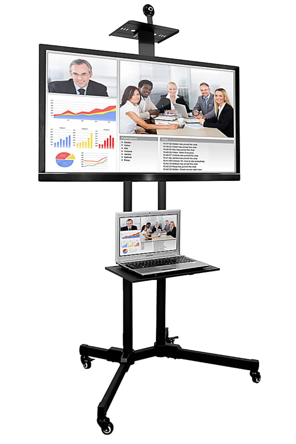 Mount-It! Mobile TV Stand With Rolling Casters And Shelf For 37” - 70” Displays, 70"H x 35"W x 25"D, Black