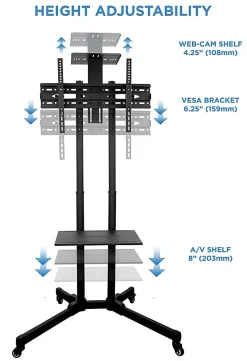 Mount-It! Mobile TV Stand With Rolling Casters And Shelf For 37” - 70” Displays, 70
