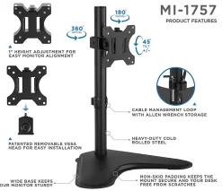 Mount-It! Monitor Desk Mount Stand, Black, MI-1757