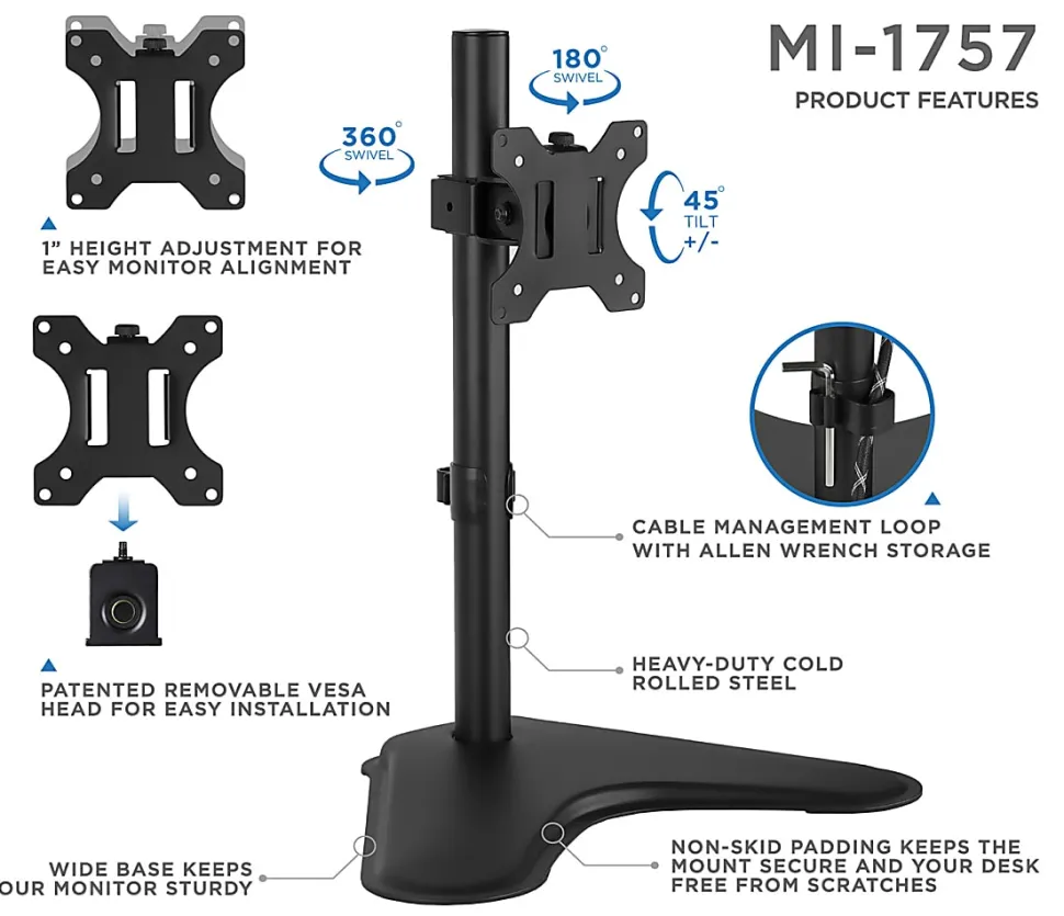 Mount-It! Monitor Desk Mount Stand, Black, MI-1757