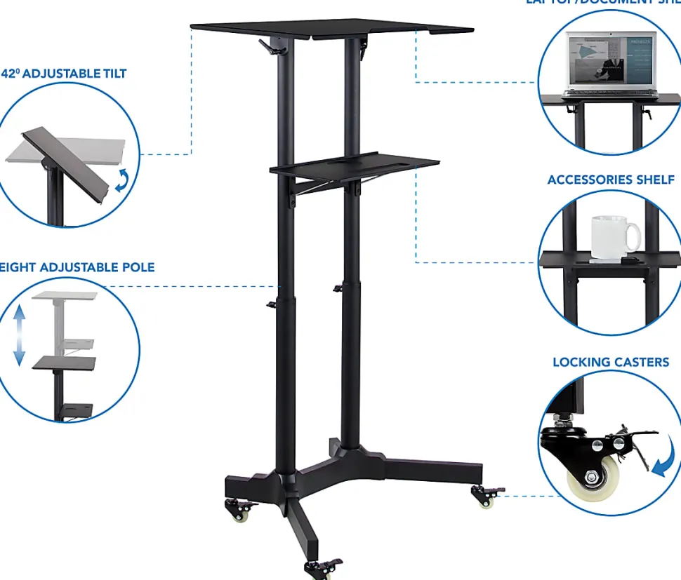 Mount-It! Portable Presentation Lectern, 48.75”H x 25.5”W x 17”D, Black