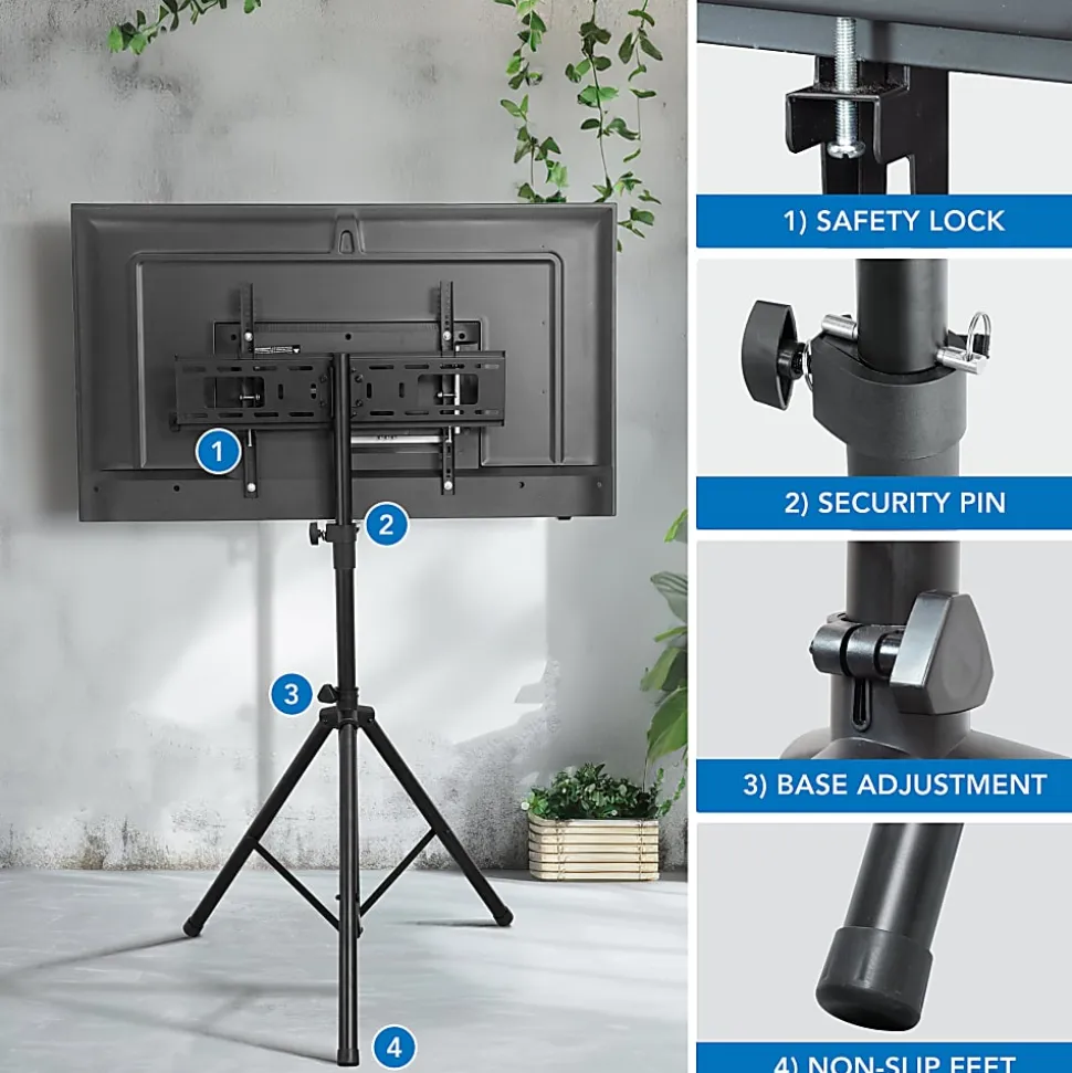 Mount-It! Portable TV Tripod Stand For 37” - 70” Displays, Black