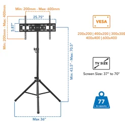 Mount-It! Portable TV Tripod Stand For 37” - 70” Displays, Black
