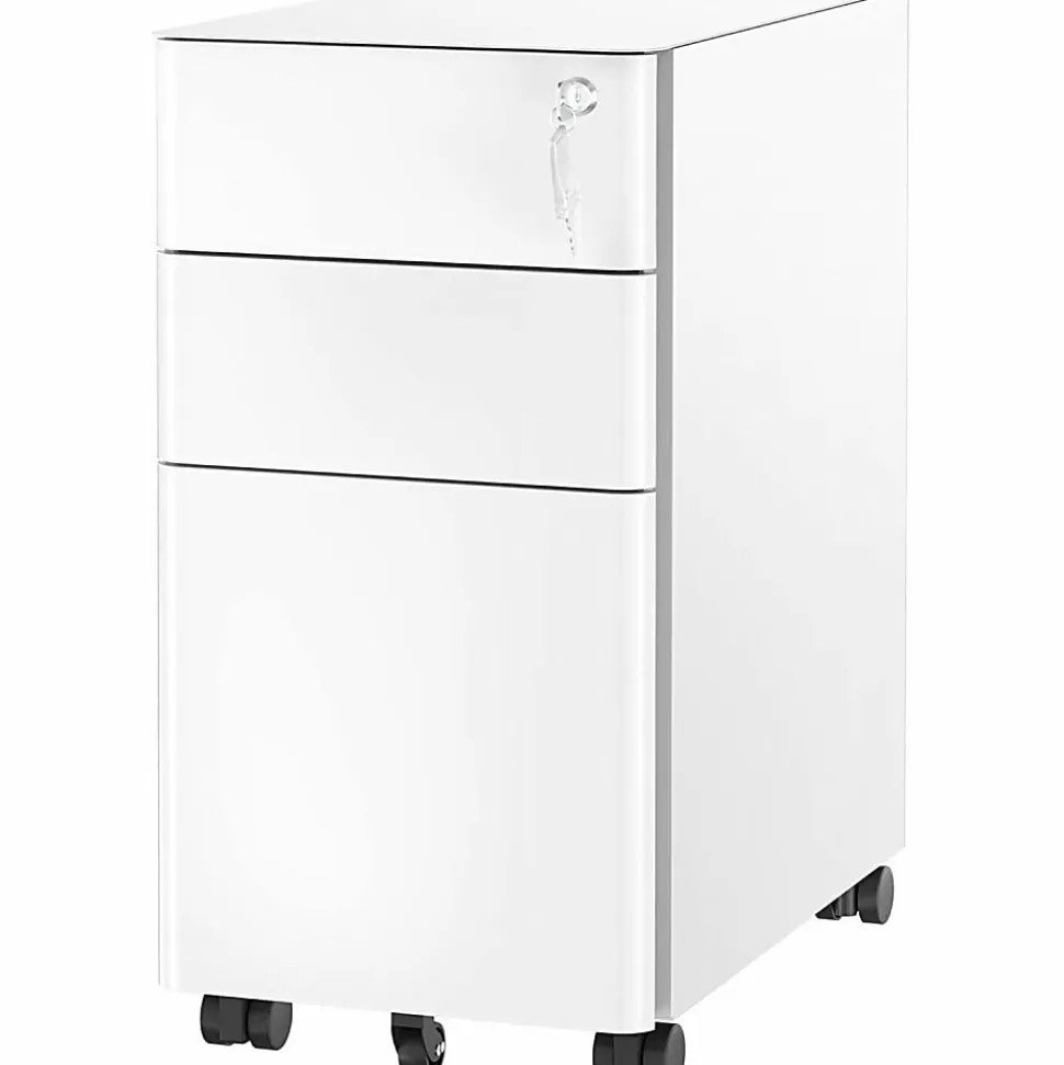 Mount-It! Slim 20"D Vertical 3-Drawer Rolling File Cabinet, White
