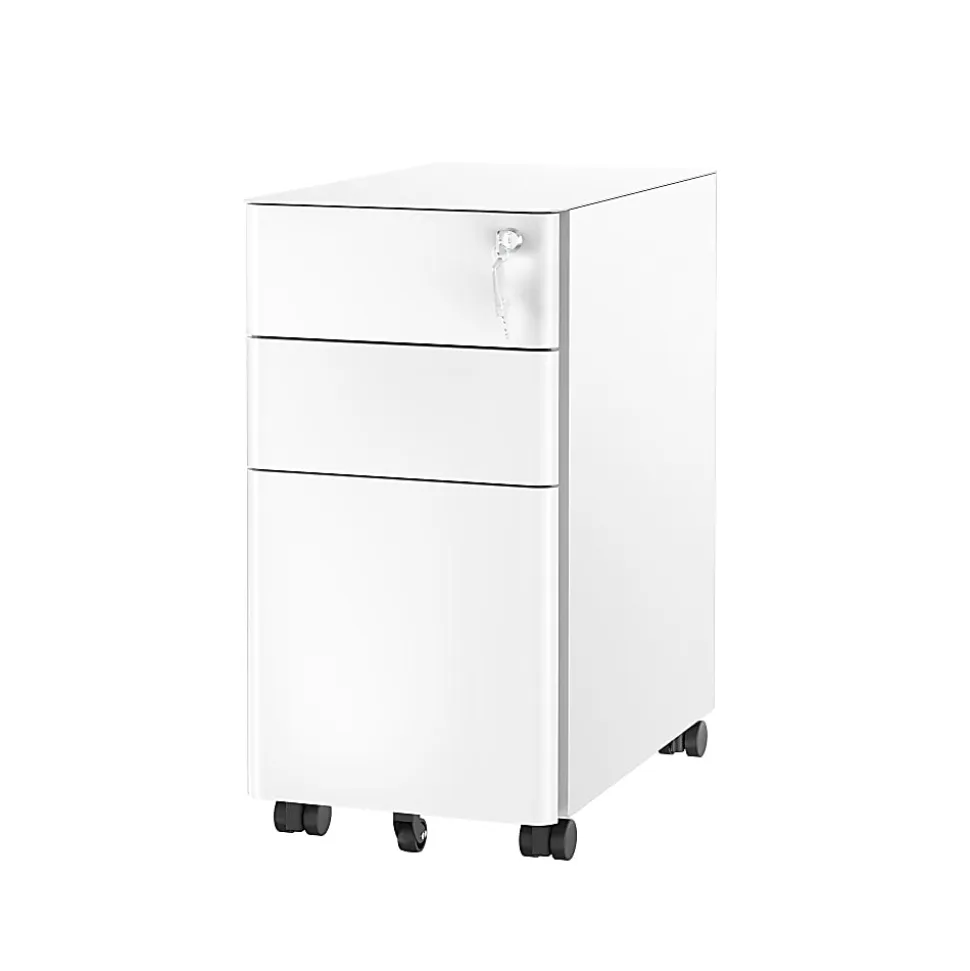 Mount-It! Slim 20"D Vertical 3-Drawer Rolling File Cabinet, White