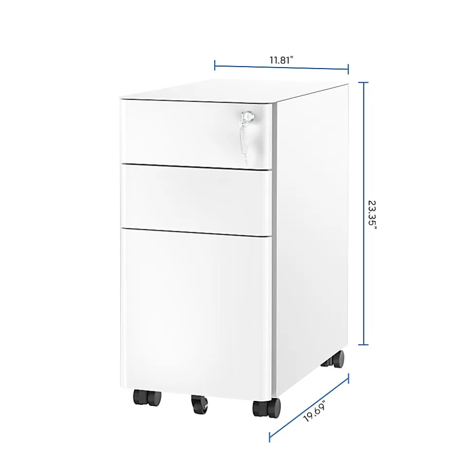 Mount-It! Slim 20"D Vertical 3-Drawer Rolling File Cabinet, White
