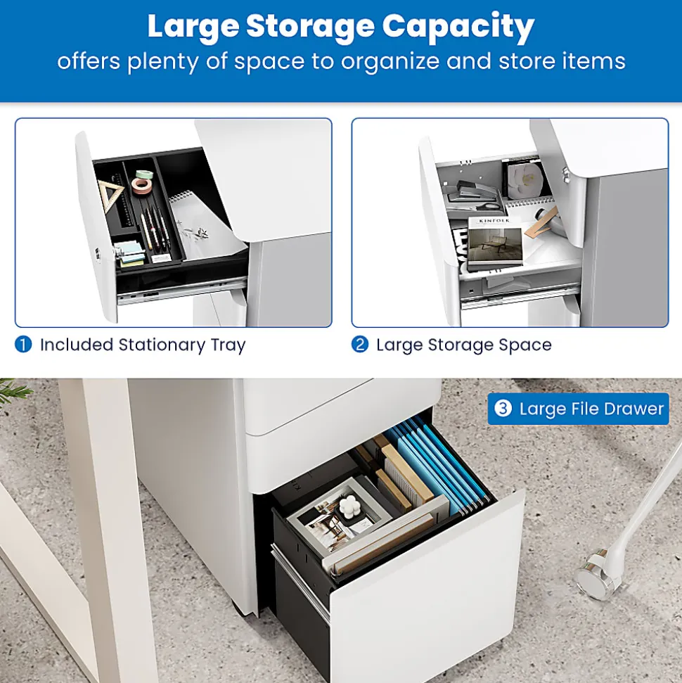 Mount-It! Slim 20"D Vertical 3-Drawer Rolling File Cabinet, White
