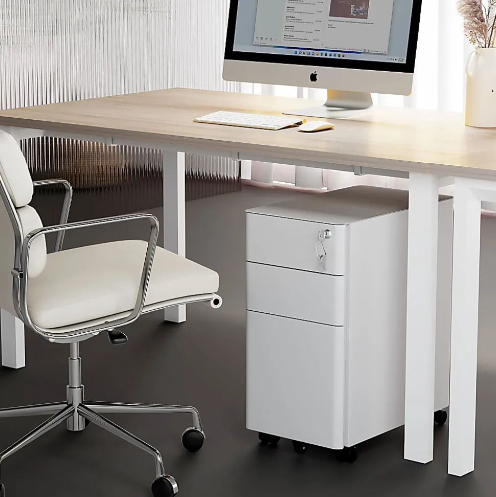 Mount-It! Slim 20"D Vertical 3-Drawer Rolling File Cabinet, White