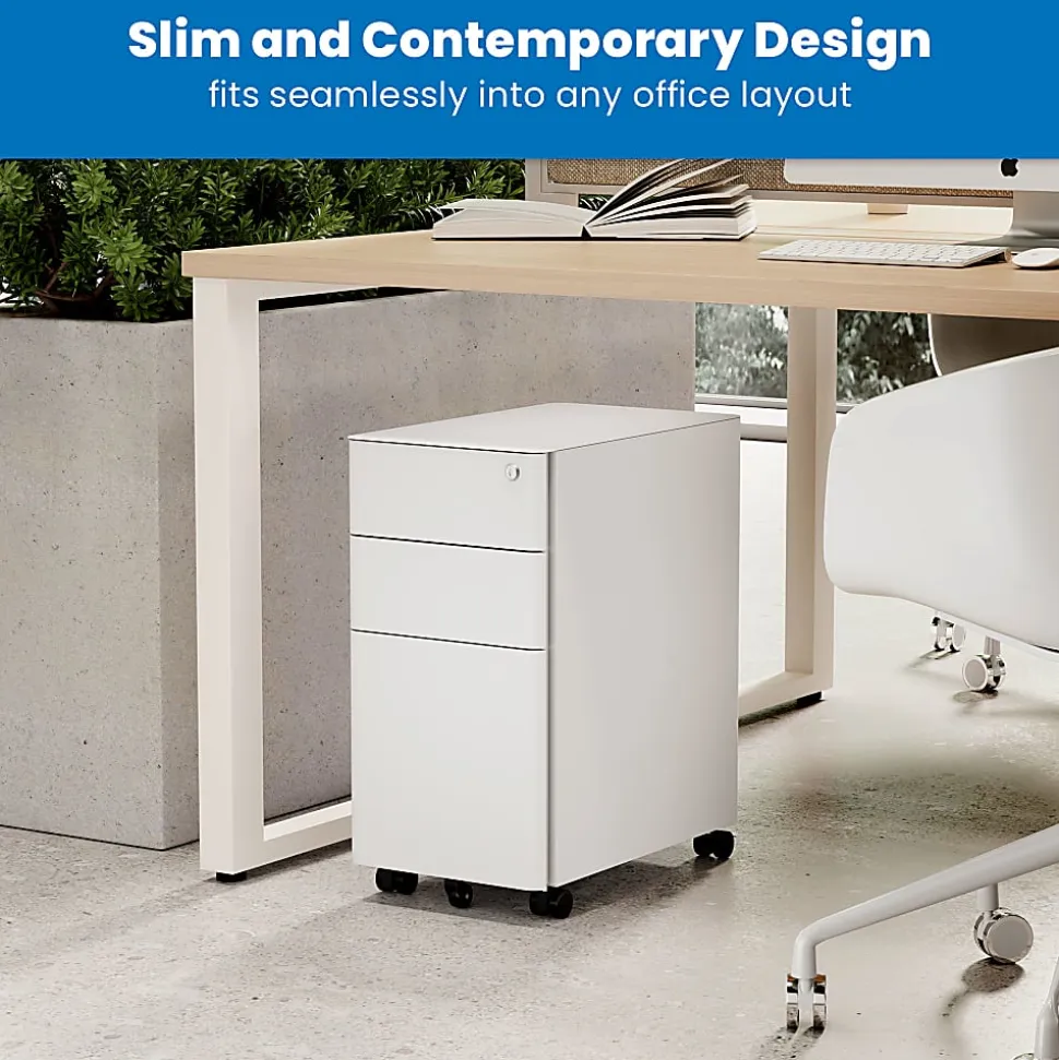 Mount-It! Slim 20"D Vertical 3-Drawer Rolling File Cabinet, White