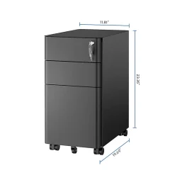 Mount-It! Slim 20"D Vertical 3-Drawer Rolling File Cabinet, Black