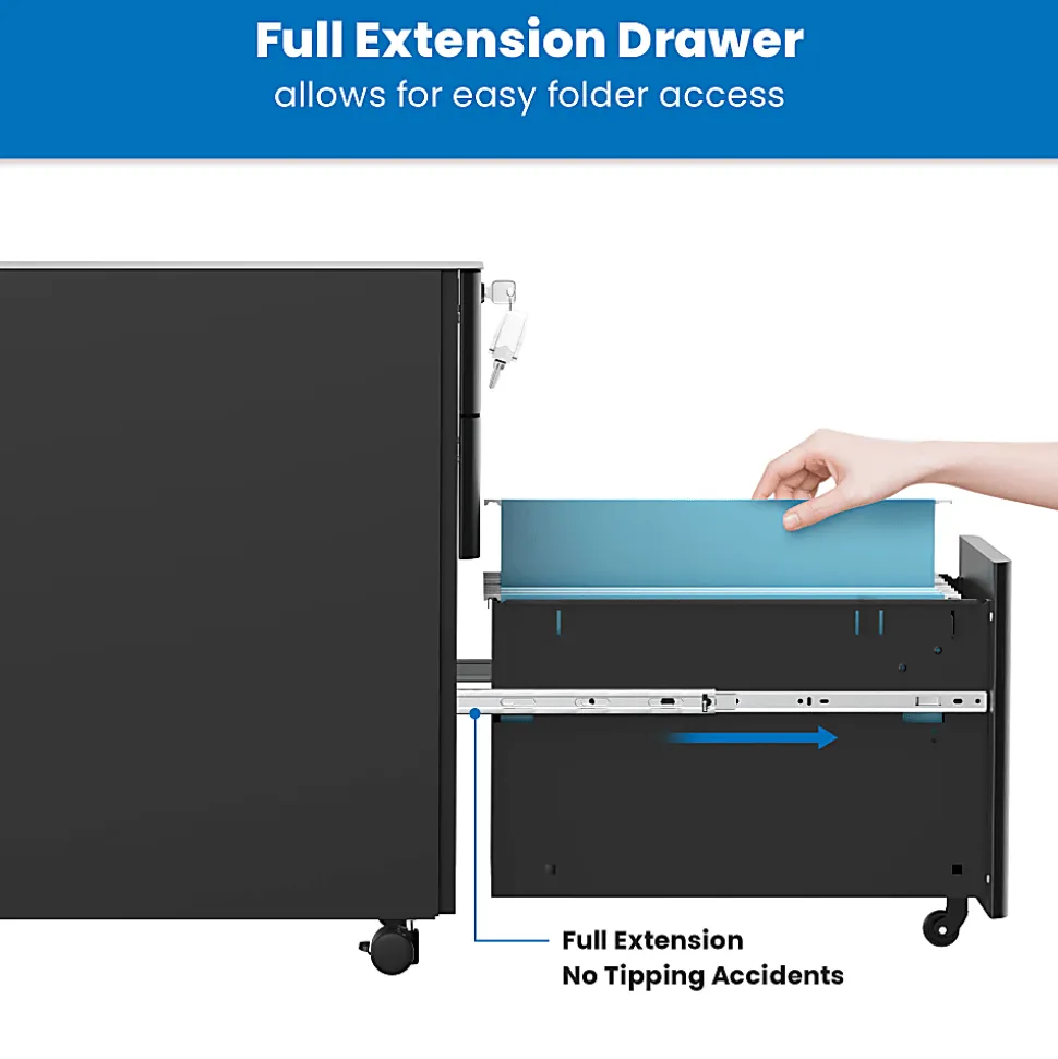 Mount-It! Slim 20"D Vertical 3-Drawer Rolling File Cabinet, Black