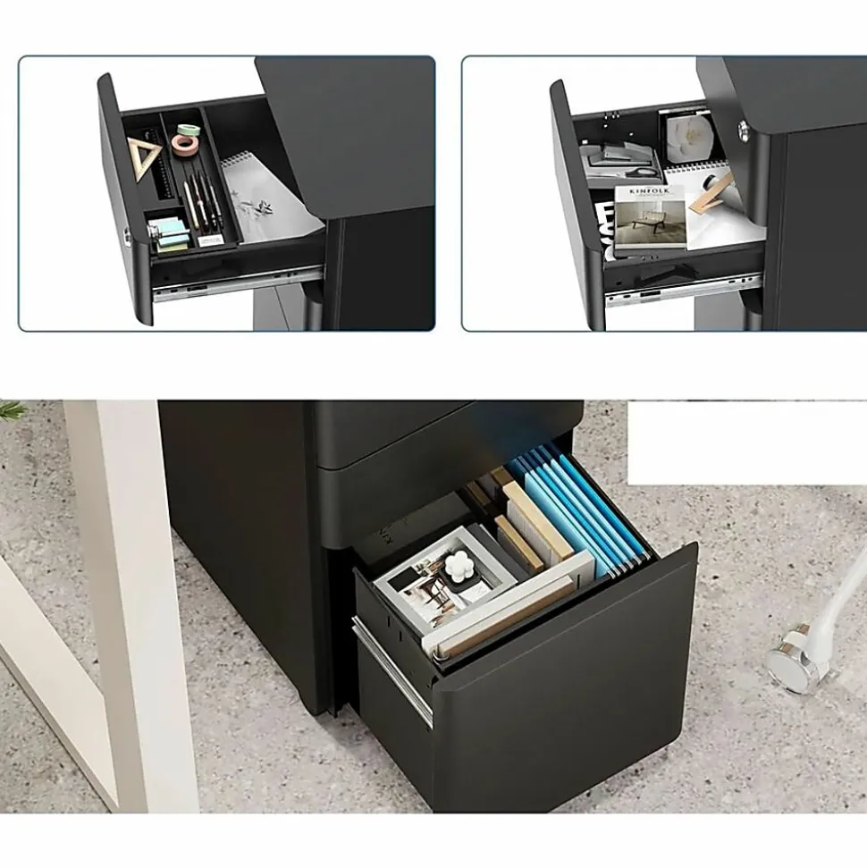 Mount-It! Slim 20"D Vertical 3-Drawer Rolling File Cabinet, Black