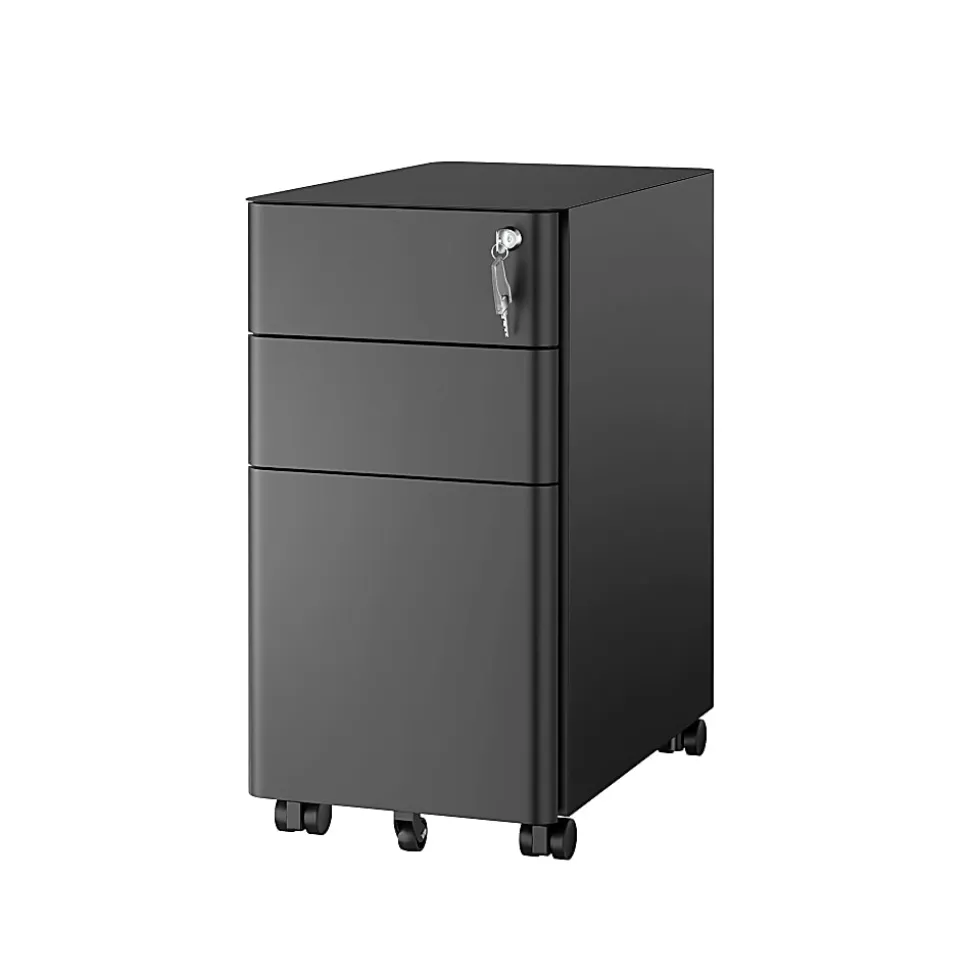 Mount-It! Slim 20"D Vertical 3-Drawer Rolling File Cabinet, Black