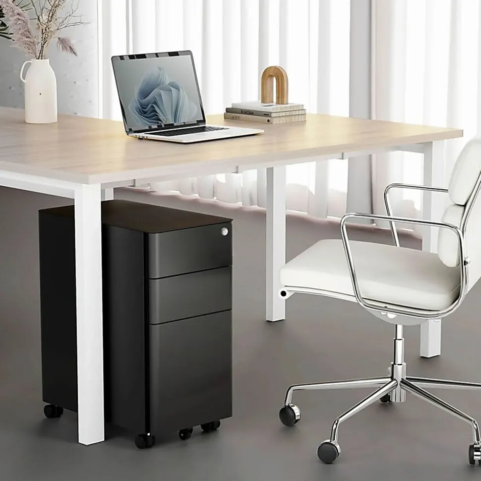 Mount-It! Slim 20"D Vertical 3-Drawer Rolling File Cabinet, Black