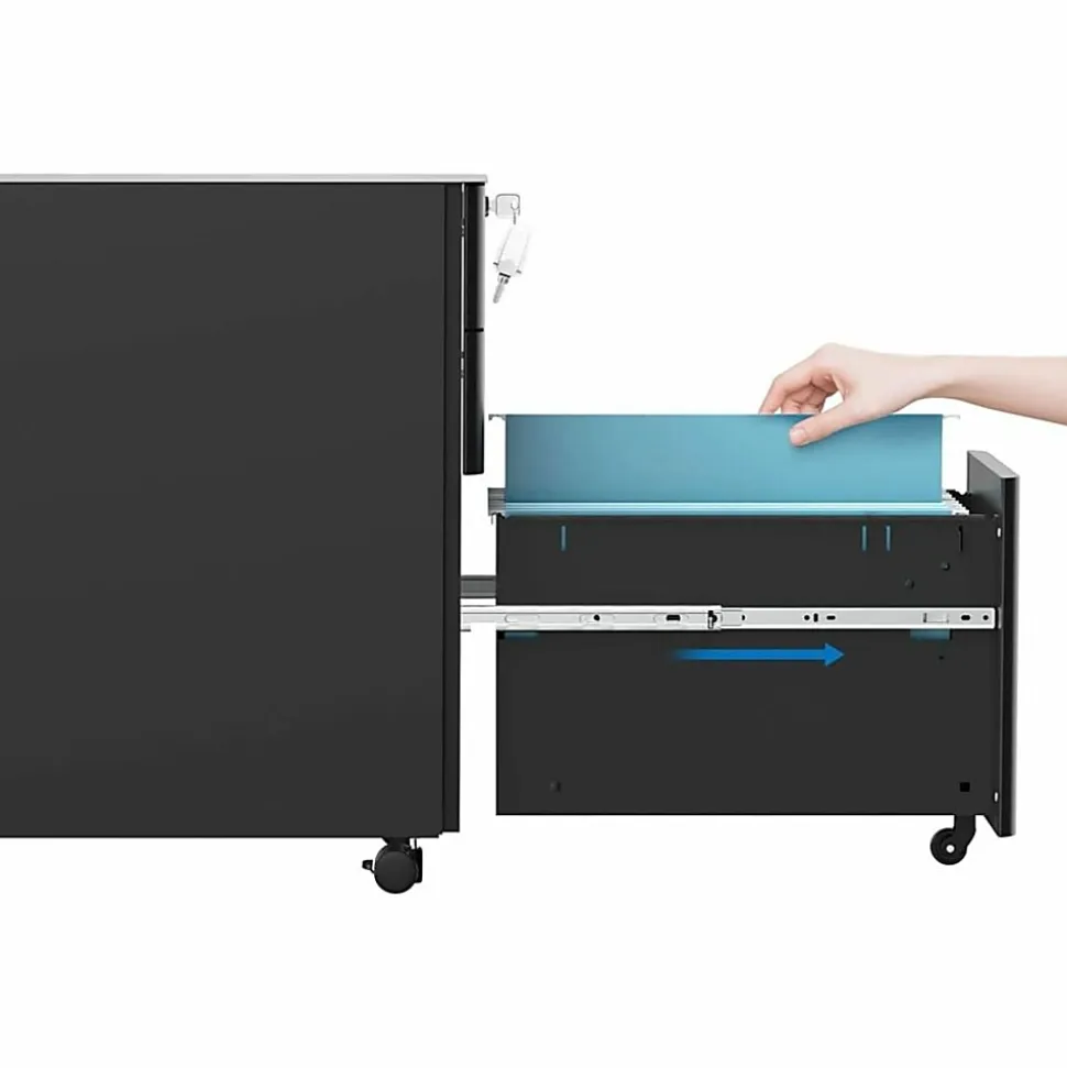 Mount-It! Slim 20"D Vertical 3-Drawer Rolling File Cabinet, Black