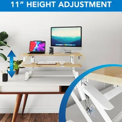 Mount-It! Standing Desk Converter With Adjustable Height And 38"W Desktop, Maple Woodgrain