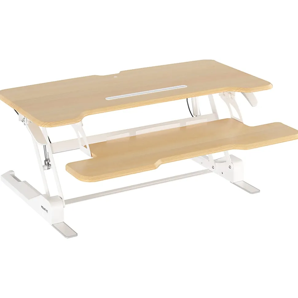Mount-It! Standing Desk Converter With Adjustable Height And 38"W Desktop, Maple Woodgrain