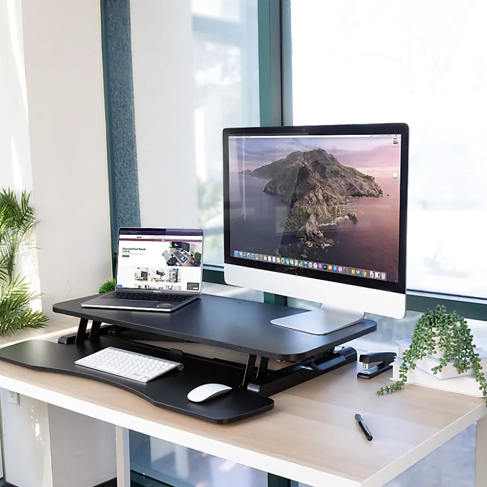 Mount-It! Standing Desk Converter With Adjustable Height, Black