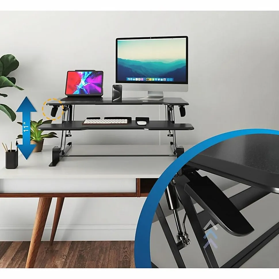 Mount-It! Standing Desk Converter With Adjustable Height And 38"W Desktop, Black
