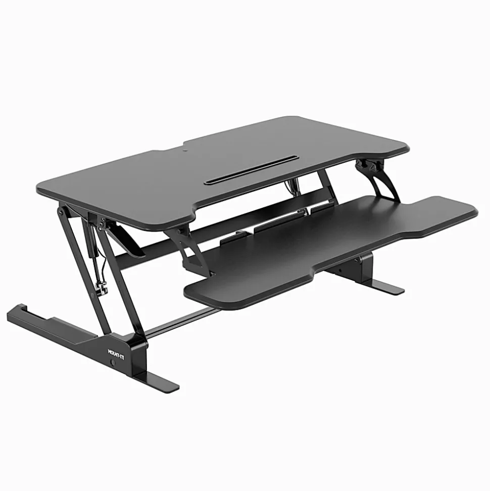 Mount-It! Standing Desk Converter With Adjustable Height And 38"W Desktop, Black