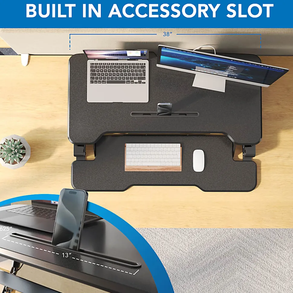 Mount-It! Standing Desk Converter With Adjustable Height And 38"W Desktop, Black