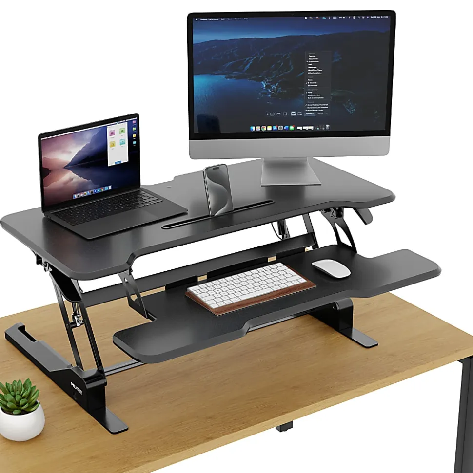 Mount-It! Standing Desk Converter With Adjustable Height And 38"W Desktop, Black