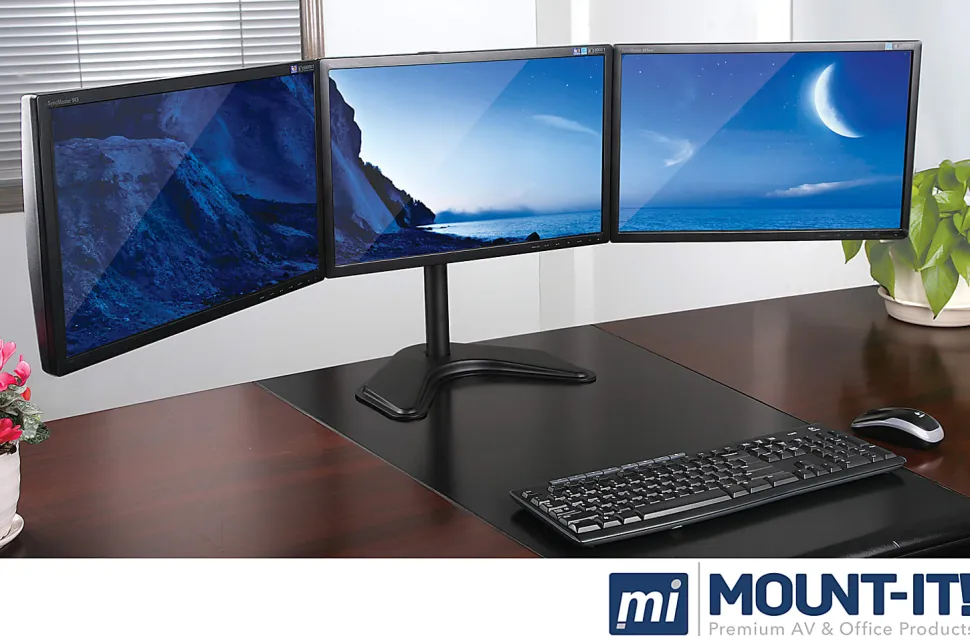 Mount-It! Triple Monitor Desk Stand, Black, MI-2789