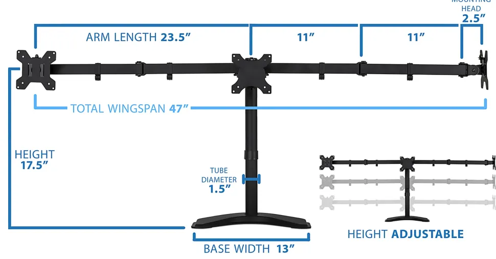 Mount-It! Triple Monitor Desk Stand, Black, MI-2789