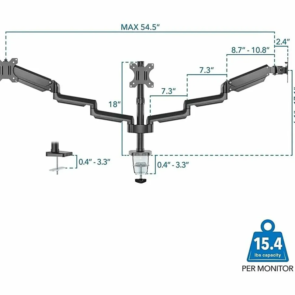 Mount-It! 27” Triple Monitor Mount With Gas Spring Arms, Black