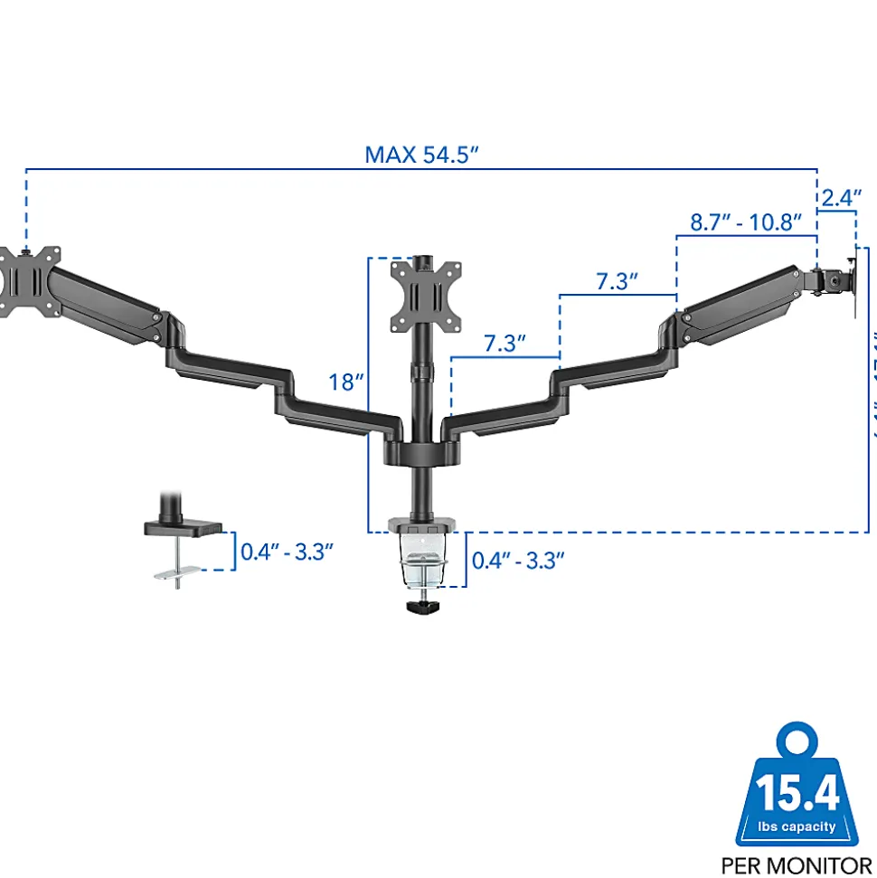 Mount-It! 27” Triple Monitor Mount With Gas Spring Arms, Black