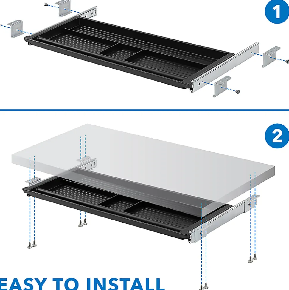 Mount-It! Under Desk Pencil Drawer, 2"H x 21-1/4"W x 5-5/8"D, Black