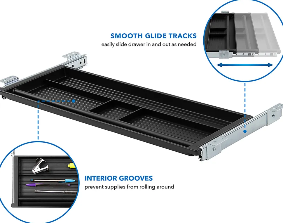 Mount-It! Under Desk Pencil Drawer, 2"H x 21-1/4"W x 5-5/8"D, Black