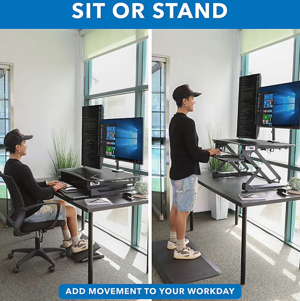 Mount-It! 33"W Electric Adjustable Height Sit-Stand Desk Converter With Dual Monitor Mount, Black