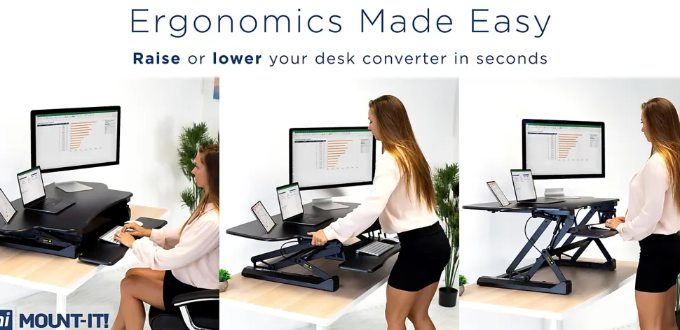Mount-It! 49"W Height-Adjustable Standing Desk Converter, Black