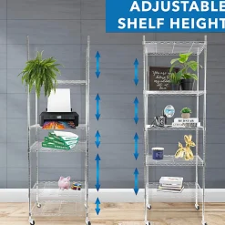 Mount-It! Wire Shelving With Wheels, 5-Tiers, 74-1/4