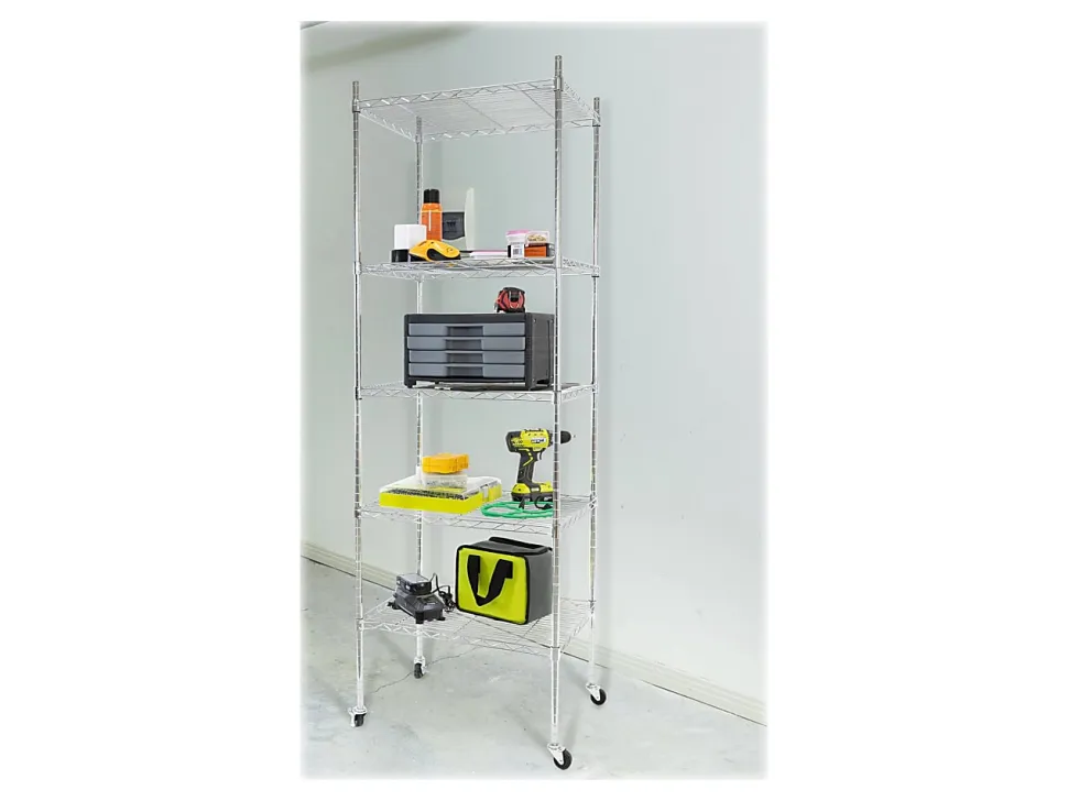 Mount-It! Wire Shelving With Wheels, 5-Tiers, 74-1/4"H x 24"W x 18"D, Silver